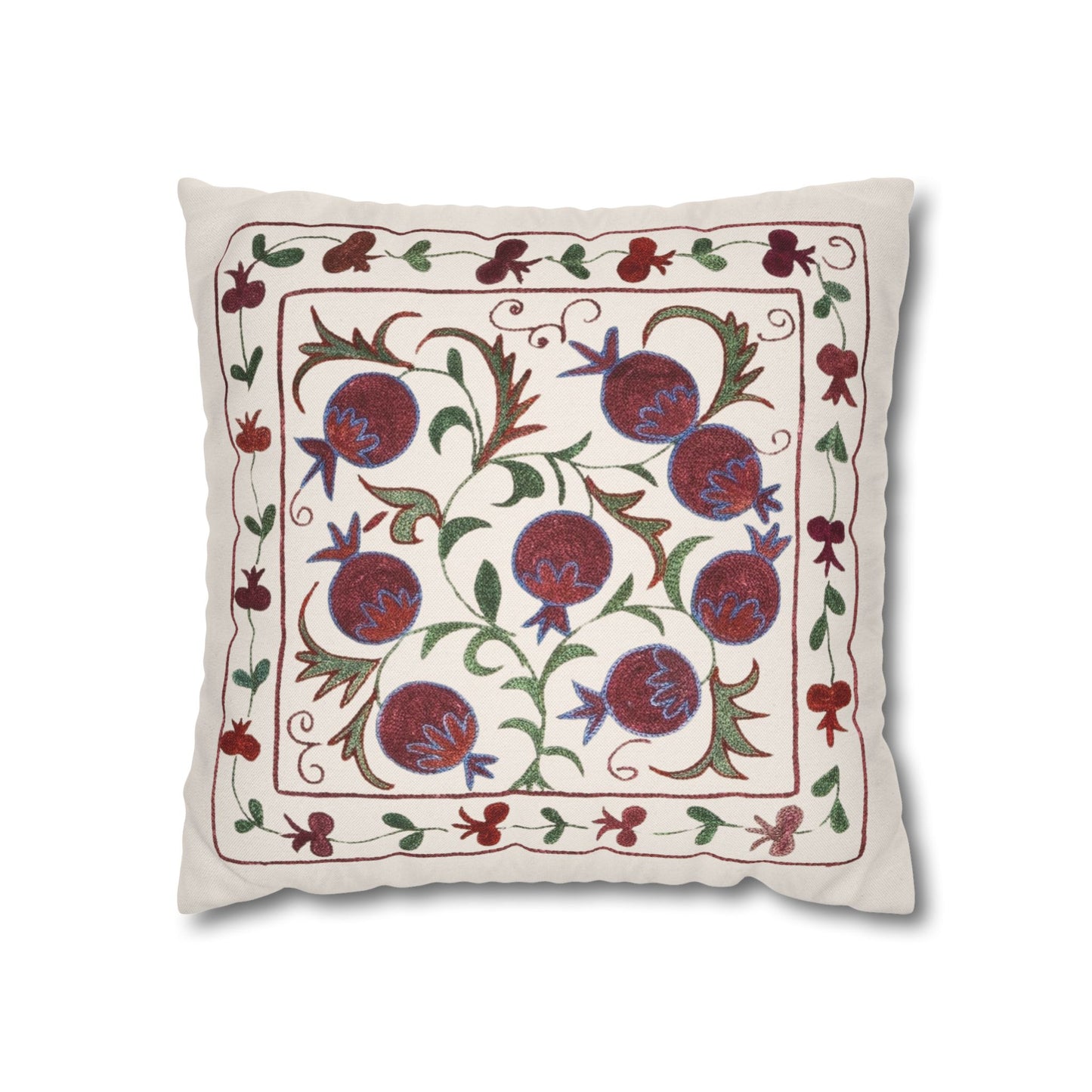 Pomegranate Print Pillow Cover - Cream & Maroon
