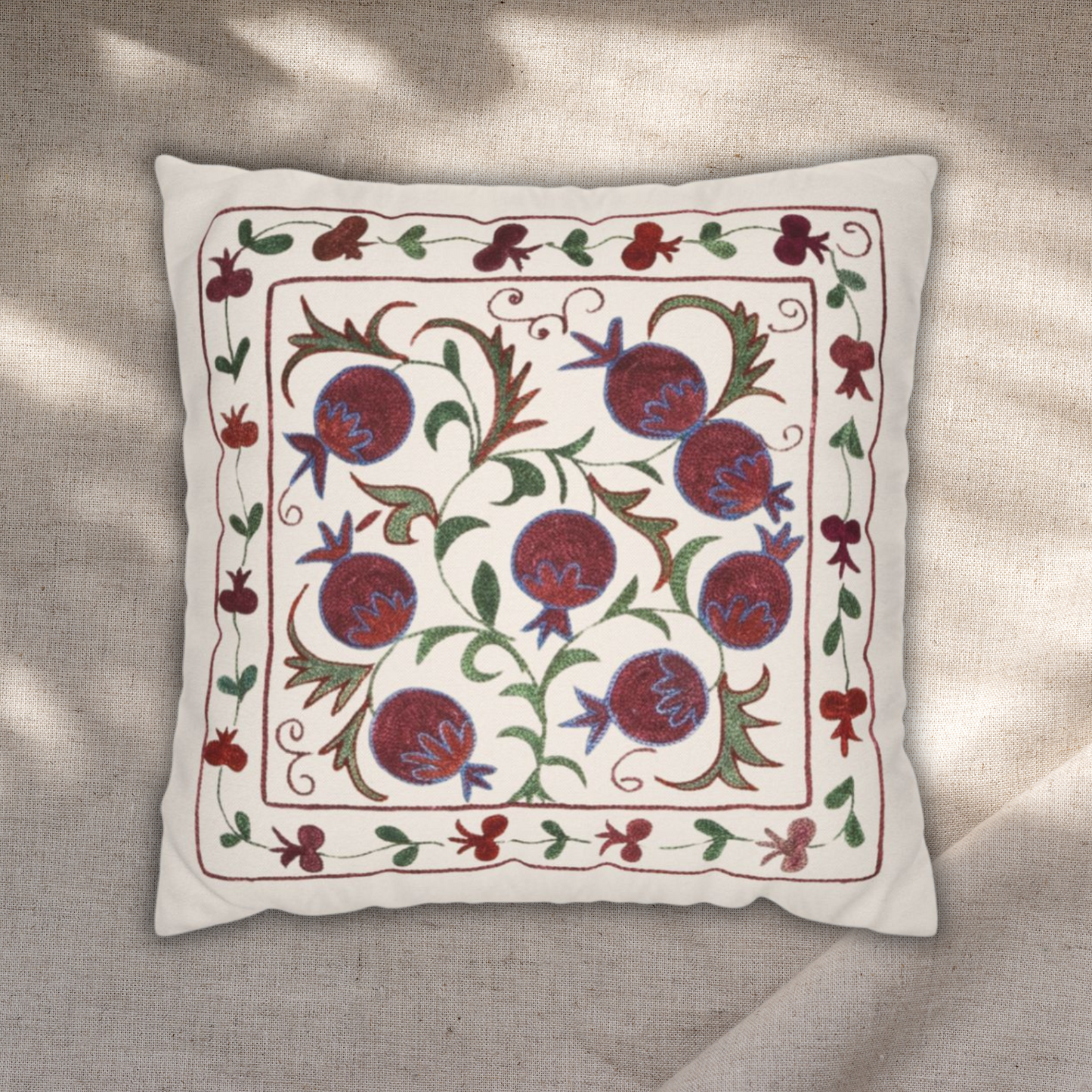 Pomegranate Print Pillow Cover - Cream & Maroon