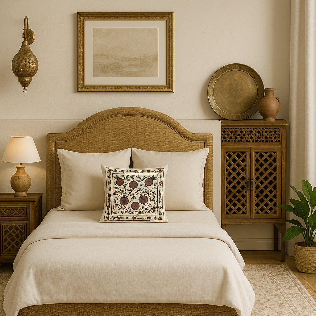 Pomegranate Print Pillow Cover - Cream & Maroon