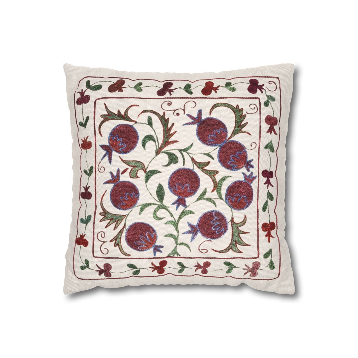 Pomegranate Print Pillow Cover - Cream & Maroon