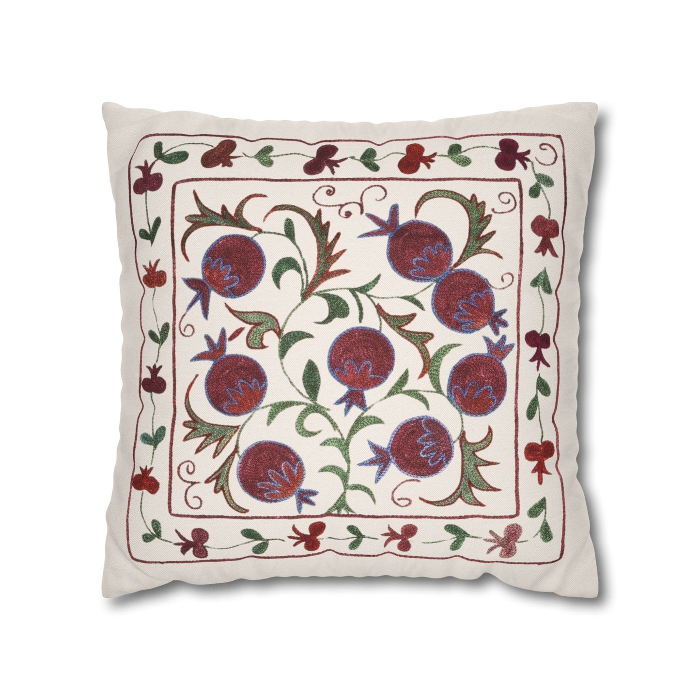 Pomegranate Print Pillow Cover - Cream & Maroon